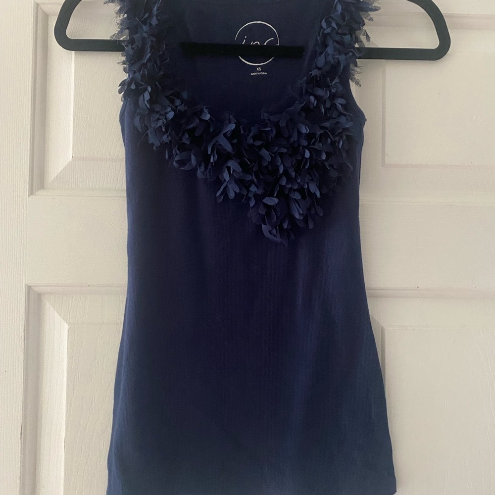 INC International Concepts Women's Navy Tank Top with Fringe Detail